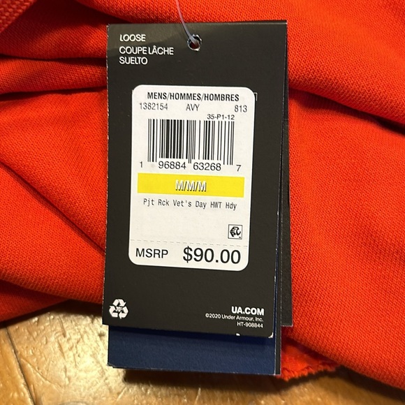 Men’s Under Armour Project Rock Vet’s Day Heavyweight Hoodie Orange Size Medium - Picture 6 of 7